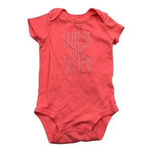 Carter's Baby Girls Bodysuit 12M Bright Orange Coral Cutest Little Sister Tee